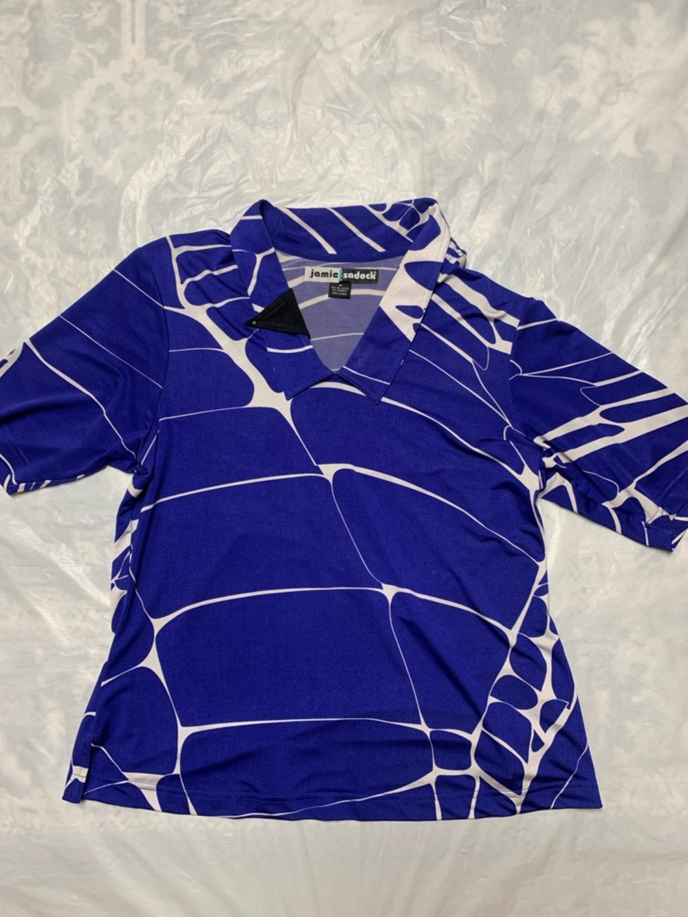 Jamie Sadock Golf Blue White Print Graphic Polo Shirt Size Medium